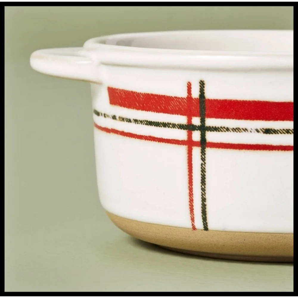 Hearth & Hand Magnolia 2023 Stoneware Holiday Plaid Stripe Ramekin Set Of 4